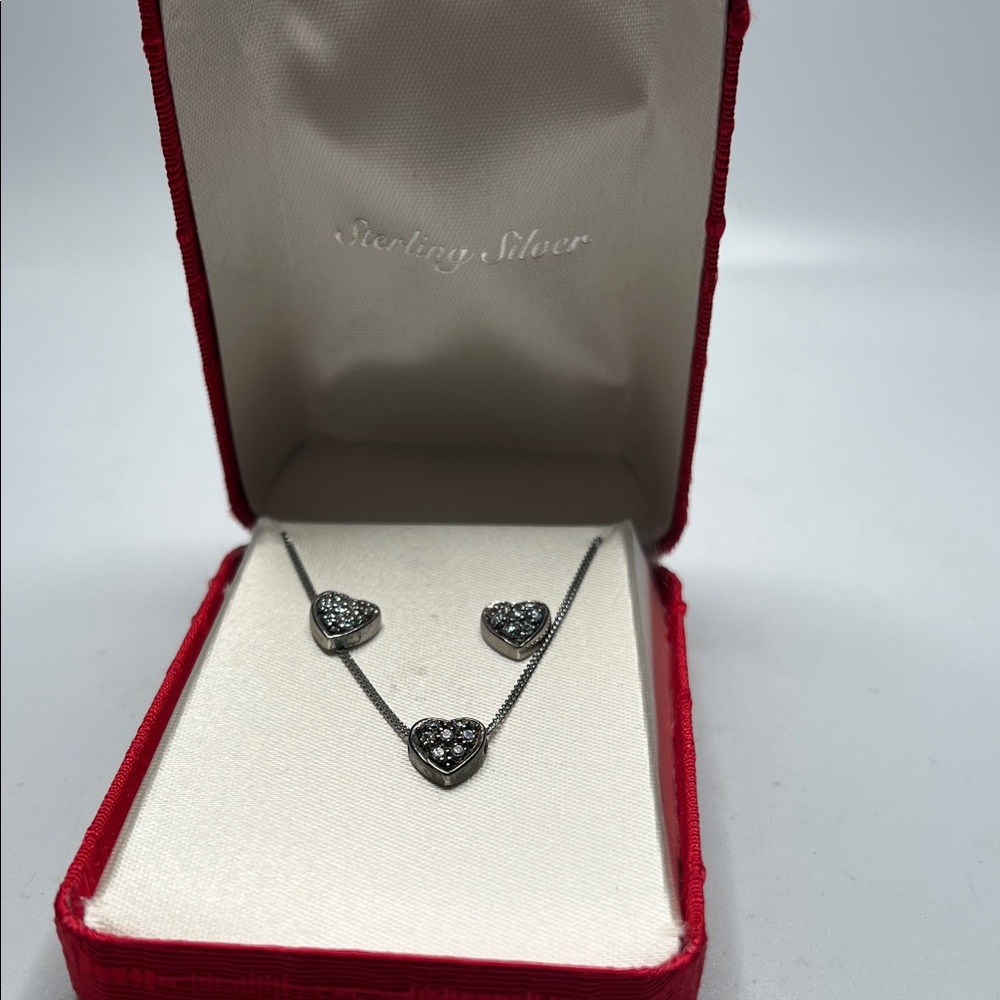 Sterling Silver Heart Jewelry Set with rhinestone sets